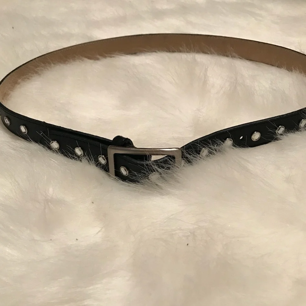 Genuine Leather Lined Black Belt With Embellishments Ladies Size M/L EUC